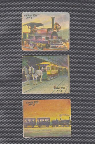 1932 Uruguay 3 Figuritas De Tranvia Locomotora Y Ferrocarril