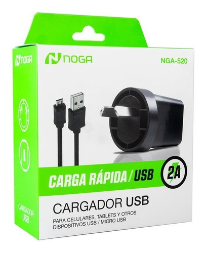 Cargador Adaptador Usb 2a + Cable Micro Usb Noga