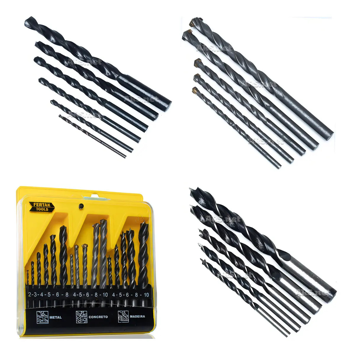 Kit Brocas Fertak 16 Peças Madeira Ferro Concreto com Estojo Aço 2 10mm