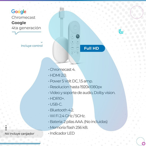 Imagen 2 de 10 de Google Chromecast 4ta Generacion 4k Blanco Con Control
