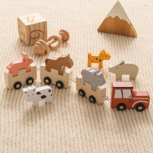 Juego De Tren De Animales De Madera, Bloques Apilables De