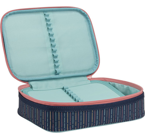 Estojo Box Académie Dots Tilibra C/ Divisórias Azul Bolinhas