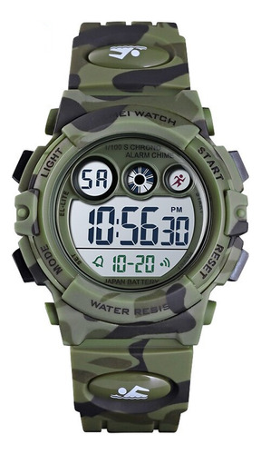 Relógio de pulso Skmei 1547 com corpo verde-militar,  digital, para meninos, fundo  cinza, com correia de poliuretano cor verde-militar, subdials de cor preto, ponteiro de minutos/segundos preto, bisel cor verde-militar, luz multicolor e fivela simples