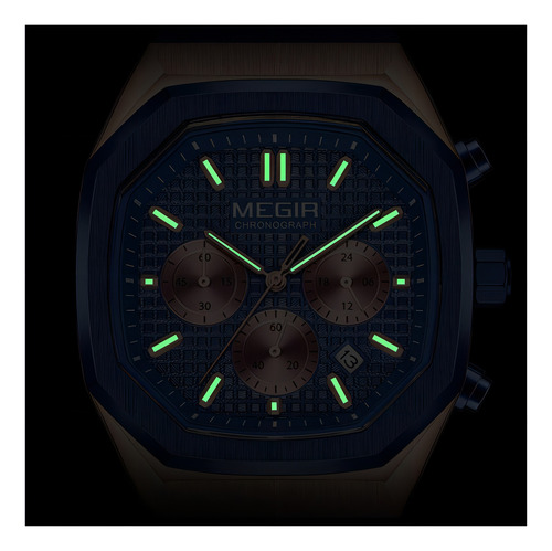 Reloj Cronógrafo Con Calendario Cuadrado Megir Color De La Correa Azul