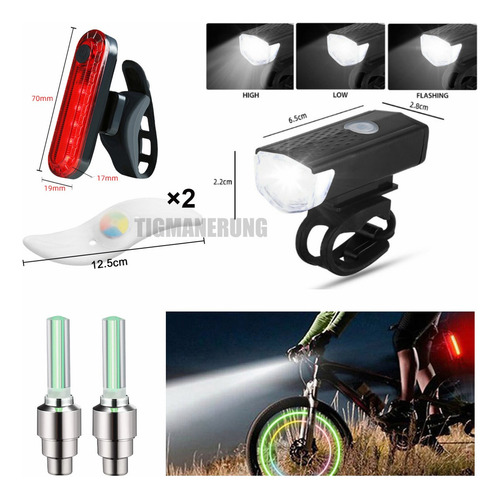 6pz Luz Bicicleta Accesorios Usb Recargable Delantera Trasera Tigmanerung Negro