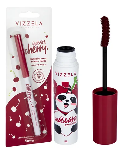 Kit Vizzela Cherry Máscara Cílios Bordô + Lapiseira Retrátil