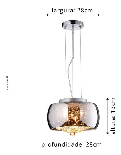 Imagem 8 de 8 de Lustre Soho Cristal E Vidro 28 Cm Ambar, Cobre Ou Cromado