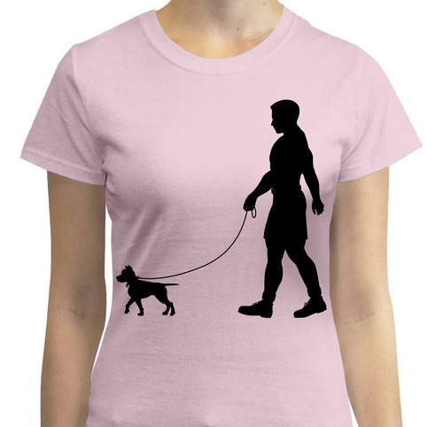 Playera Mujer Con Diseño Hombre Paseando Mascota