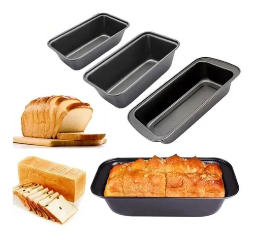 Set 3 Pzs Molde Para Panque Pan De Caja Antiadherente Horno Color Gris Oscuro