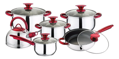 Juego Batería Cocina 12pz Acero Inox Tapa Vidrio Kaisa Villa