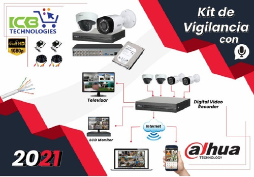 Kit Completo De Seguridad Hikvision 2 Cámaras Hd 1080p 1tb 