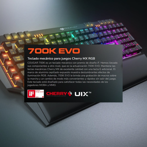 Imagen 7 de 10 de Teclado Mecánico Gamer Cougar 700k Evo Cherry Mx Rgb