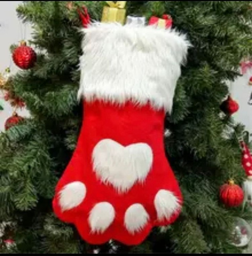 Hermosa Bota Navideña Forma De Perro Y Gato Huellita Patita
