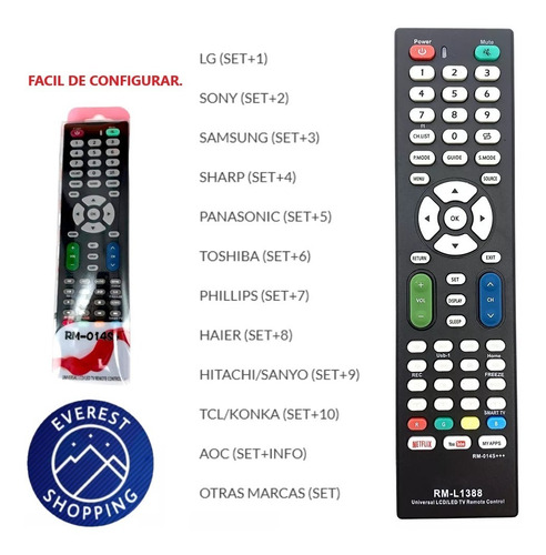 Imagen 5 de 10 de Control Remoto Para Tv Smart Panavox Samsung Sony LG Univers