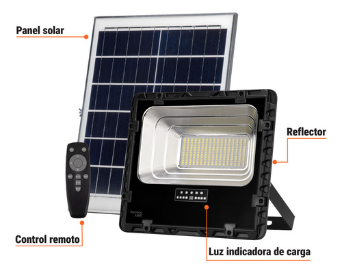 Reflector Led 200 W con panel solar, luz de día 6500K Volteck REF-506SL