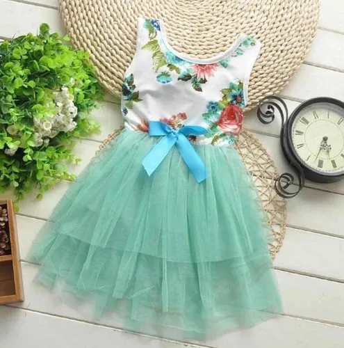 Vestido Importado De Algodón Y Tul Para Niñas.