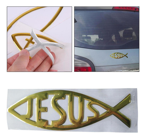 3d Auto Coche Cristiano Jesús Pez Aluminio Cromo Pegatina