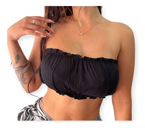 Top O Crop Bando  Strapless De Creep Super Comodo Colores