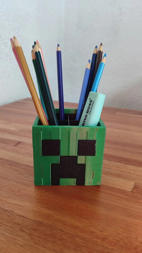 Porta Lápices Minecraft Cabeza Creeper Organizador Gamer