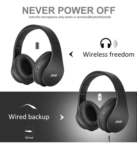 Audífono Zihnic Wh-816, Recargable, Over-ear, Bt, Negro