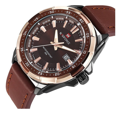 Reloj Casual Naviforce Para Hombre Banda De Cuero Fechador