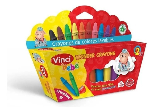 10 Crayón Lavable Vinci Bebé Crayolas Trazo Suave Preescolar