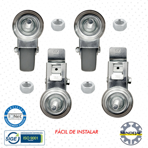 Pack 4 ruedas llantas hule Pvc 3 pulgada freno giratorias ruedas Mindejal MINRU3