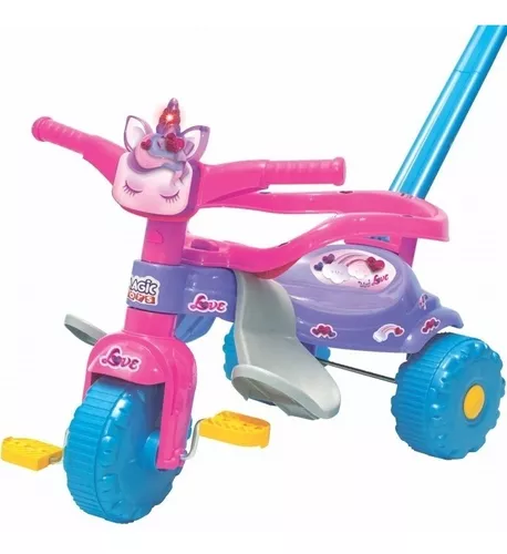 Triciclo Velotrol Infantil Bebe Motoca - Rosa + Empurrador