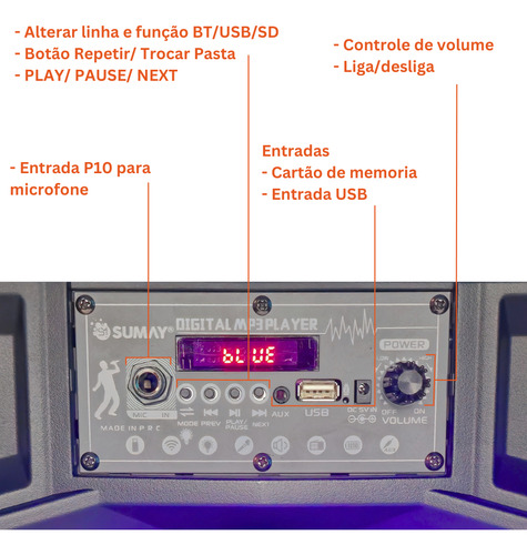 Caixa Som Portátil Amplificada Sumay 270w Bivolt Advance 2