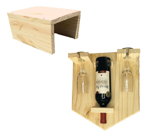 Kit Mesa Auxiliar Arrime Y Porta Vinos Cava 2 Copas Madera