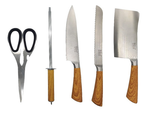 Imagem 2 de 3 de Jogo De Facas Para Cozinha Inox 7 Peças + Suporte Giratorio