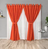 Comprar Cortinas Naranja Y  Blanco Juego De Cortinas  4 Paños 