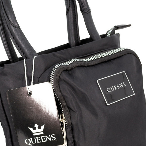 Queens Cartera Bandolera Urbana Mujer Bolso Azul Qv22206 Acabado De Los Herrajes Plateado Color Negro Qv22206 Color De La Correa De Hombro Negro Diseño De La Tela Liso