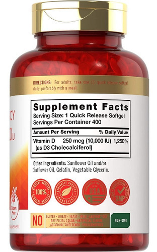Vitamina D3 10000 Ui 25 Mcg Carlyle 400 Capsulas Blandas Sab