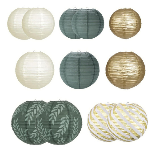 12 Farolillos De Papel Con Forma De Bola, Pompones De Papel