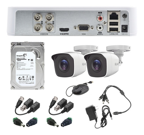 Imagen 1 de 8 de Kit Video Vigilancia 2 Cámaras 1080p / 2mp Baluns Hilook 500gb