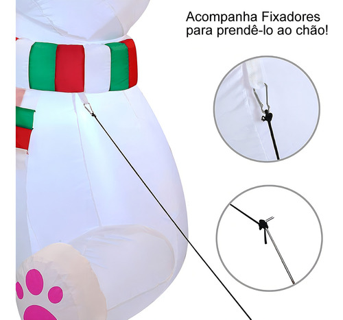 Urso Polar Gigante Inflável Papai Noel Festivo Com Leds