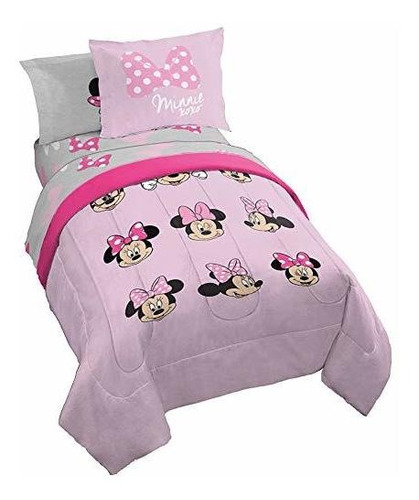 Jay Franco Minnie Mouse Faces Juego De Cama Individual De 5 