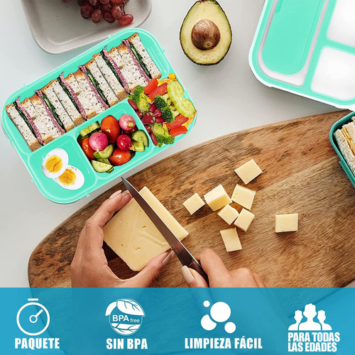 Fiambrera Bento 1300 Ml, Caja De Almuerzo Con 4