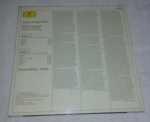 Nathan Milstein - Bach Solo Violín 2 3 Vinilo Alemán Kktus (Usado)