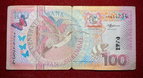 Billete 100 Gulden Surinam 2000 Pick 149 Fauna