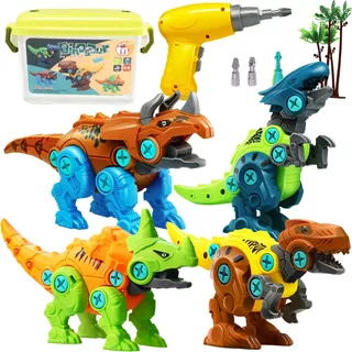 4pcs Juguetes De Dinosaurio Con Taladro Eléctrico Para Niños