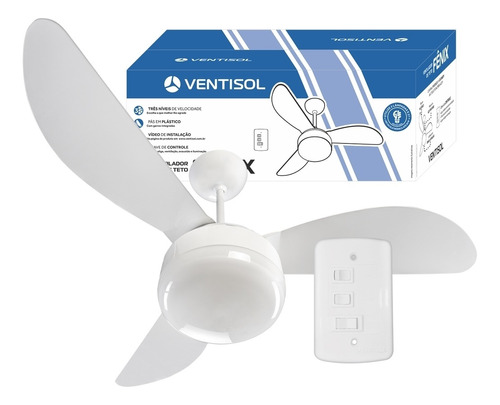 Ventilador de teto Ventisol Fênix branco com 3 pás de  plástico, 96 cm de diâmetro 220 V