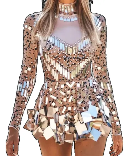 General Vestido Fiesta Espejo Mujer, Ropa Elástica Baile
