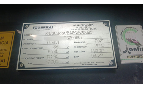 Carreta 2 Eixos Basculante Guerra 35m³ Ano 2023