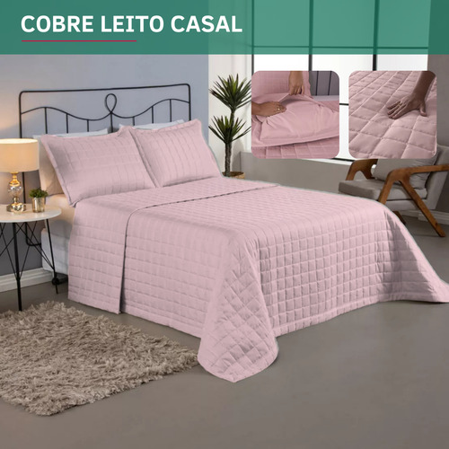 Cobre Leito Colcha Casal Padrão Matelado Dupla Face Toque Macio E Suave 400 Fios Rose