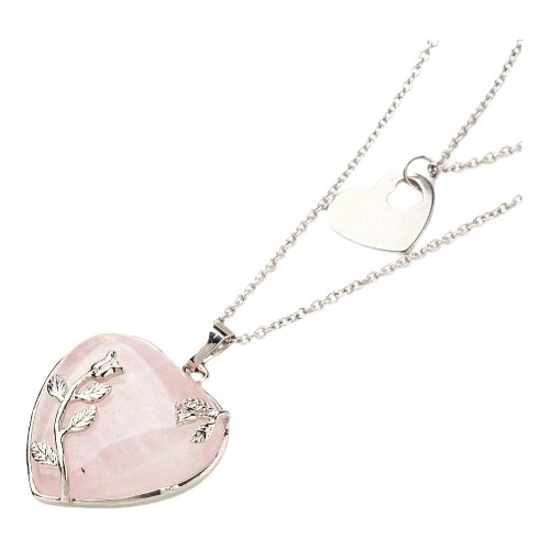 Collar Cadena Acero Inoxidable Corazon Cuarzo Rosa 3767