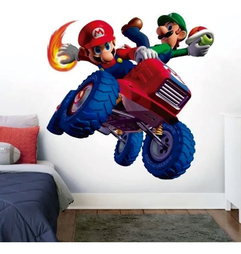 Vinilo Decorativo 3d Mario Bros 5. Calcomanía De Pared Kart. Color Multicolor