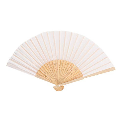 Abanicos De Mano Bambu Y Seda Con Bolsa Regal Blanc Pack 50