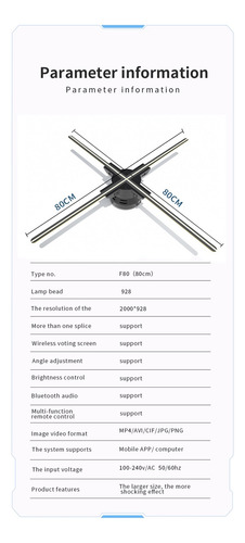 2 Pcs Actualice El Proyector Holográfico 3d Wifi De 80 Cm